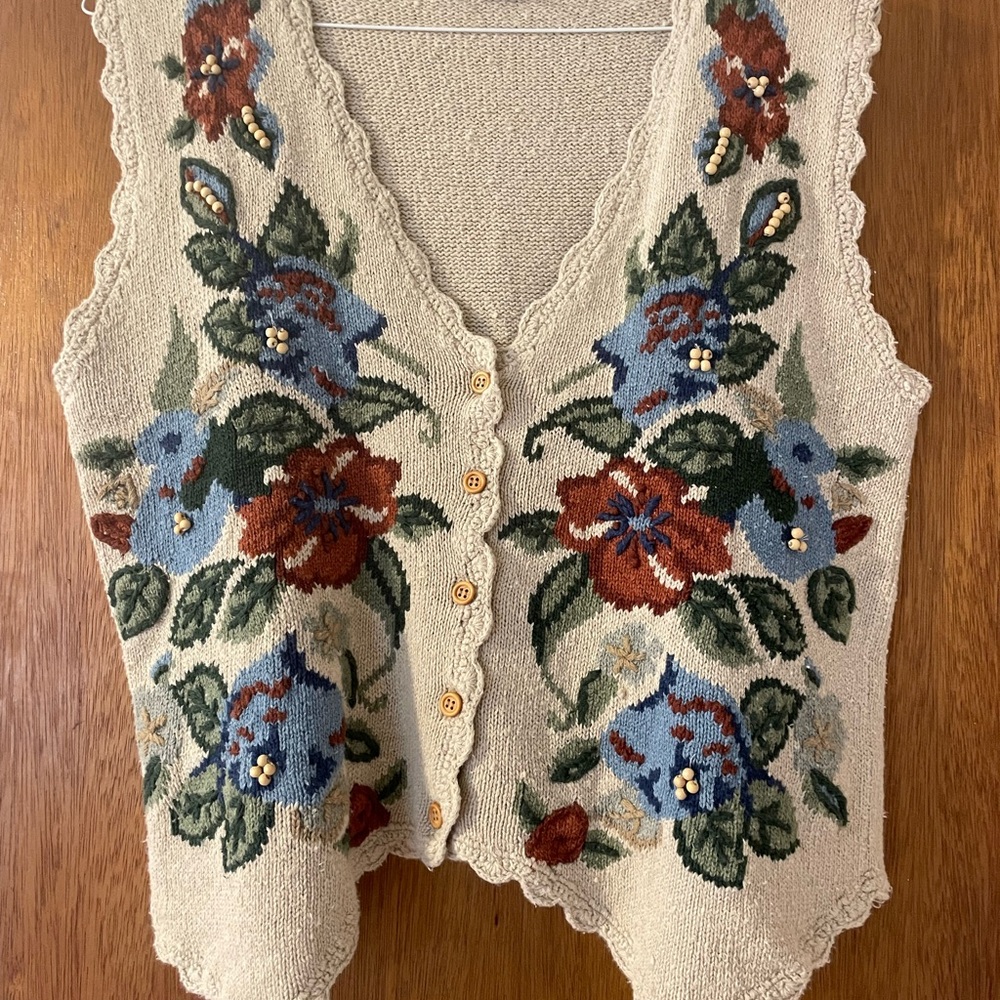 Floral Knit Vest with Button Front